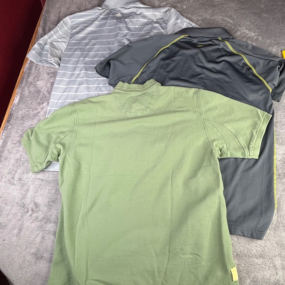 Adidas Orvis Polo Shirt Bundle Men Medium Grey Green Striped Golf Athletic 3pk - Picture 6 of 11